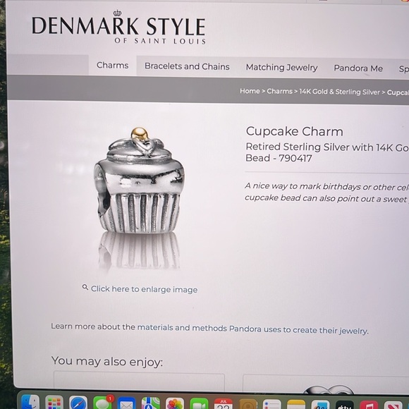 Pandora Cupcake w Gold Cherry on Top Charm - Picture 9 of 11